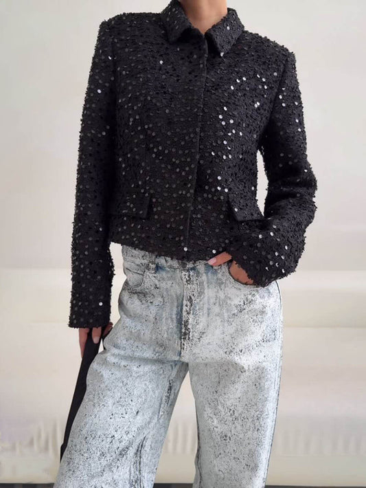 Retro Sequin Circle Cropped Jacket