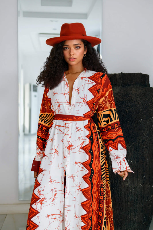 Unique Fashionable Ethnic Print Long Kimono-Style Shirt