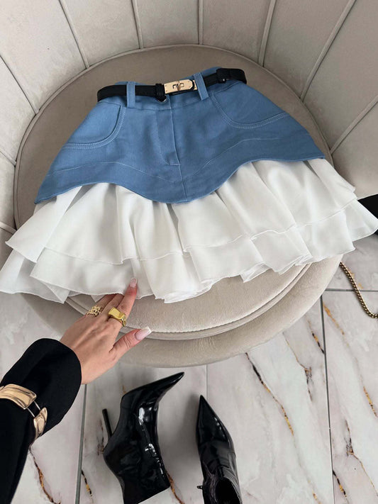 Ruffle Cloud Layered Skirt - Not Denim