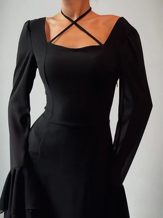 High-Waist Bell Sleeve Maxi Dress