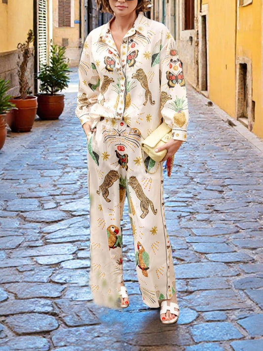 Fashionable Tiger Print Linen Loose Button-Up Shirt