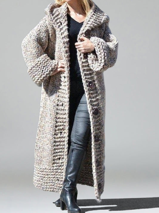 Daily Green Hooded Long Sleeve Crochet Casual Button Knitted Cardigans