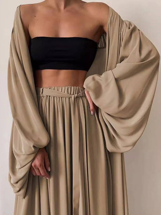 Long Shirt Wide Leg Pants Tube Top Three-piece Set
