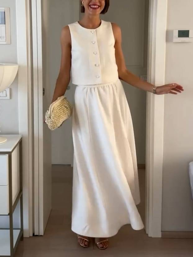 Elegant Vest And Side Slit Skirt Suit - Vest