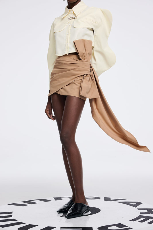 Aparicion Ruch Bow Fringe Skirt In Khaki