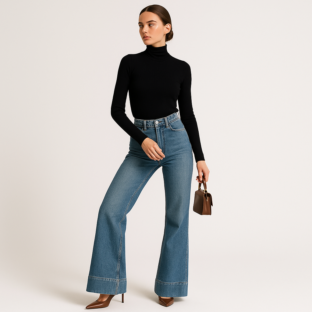 High-Waist Flared Jeans | Structured Denim | Maison Collection