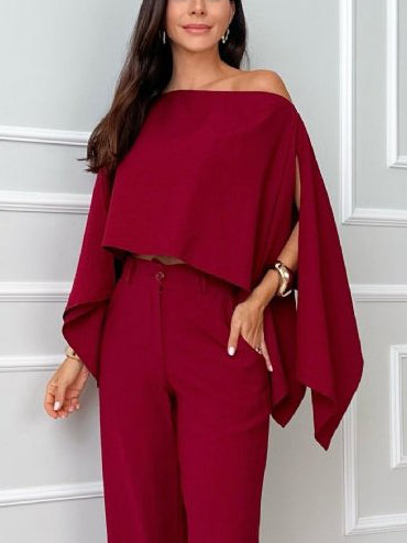 Elegant Irregular Cape Shirt And Pants Two-piece Set