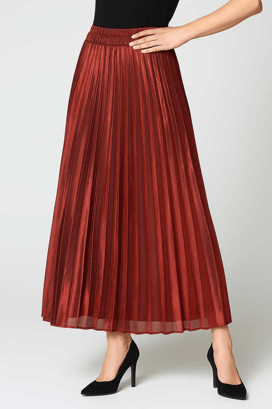 Étoile Pleated Maxi Skirt | High Waist Metallic Finish Fluid Silhouette