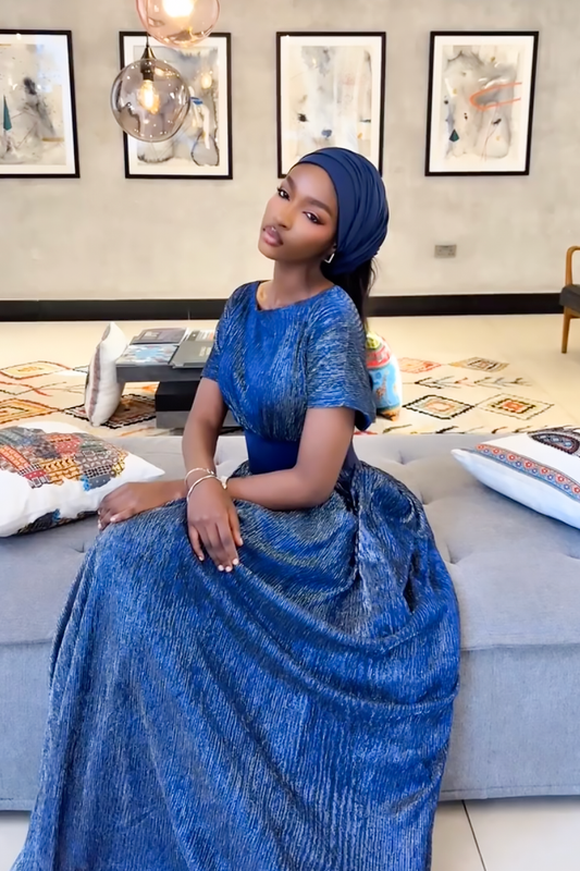 Royal Blue Metallic Pleated Maxi Dress