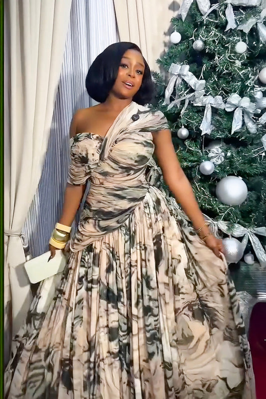 Ink Print Asymmetric Maxi Dress