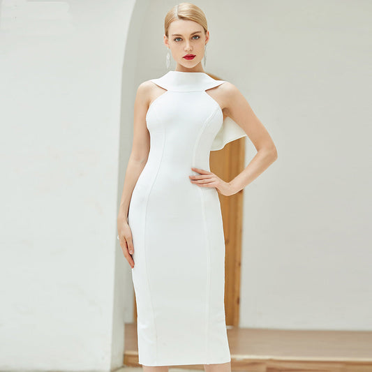 Bandage Dress Evening Dress Bandagedress White Tight Strappy Bow Midi Dress Performance Dress