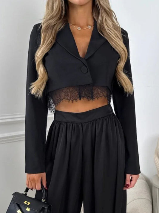 Elegant Cropped Blazer And Draped Harem Pants Two-Piece Set