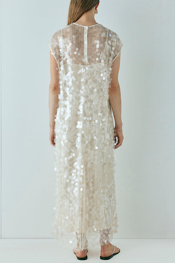 Like Gelato Sheer Large Sequin Short Sleeve Cover-up Maxi Dress