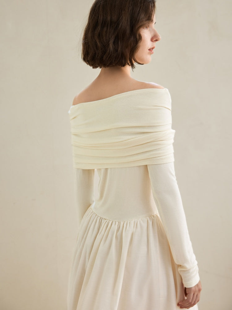 Off-Shoulder Hepburn Style Midi Dress