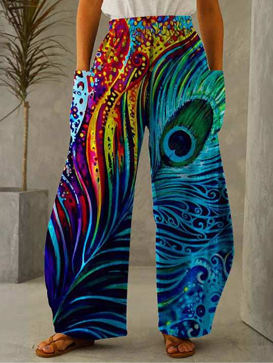 Street Oil Painting High Waist Wide Leg Pants