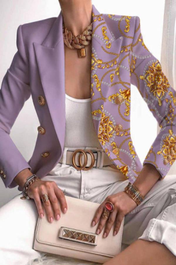 Art print double-breasted blazer