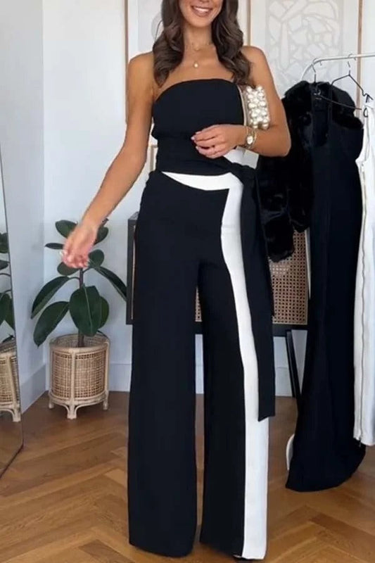 Social Hour Colourblock Tailored Bandeau Tie-up Waist Wide Leg Jumpsuit