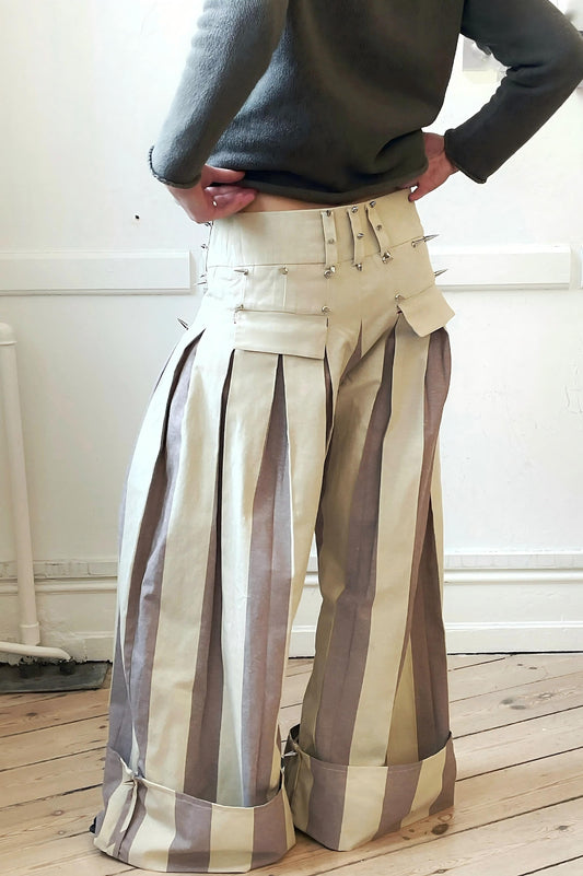 Oversized Stripe Stud-Detail Wide-Leg Pants