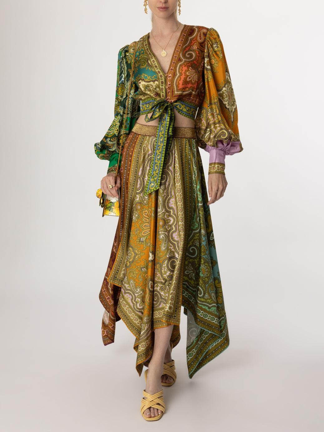 Exquisite Bohemian Paisley Print Satin Two-Piece Set