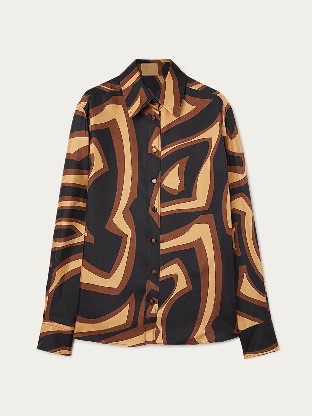 Retro Swirl Print Satin Twill Shirt