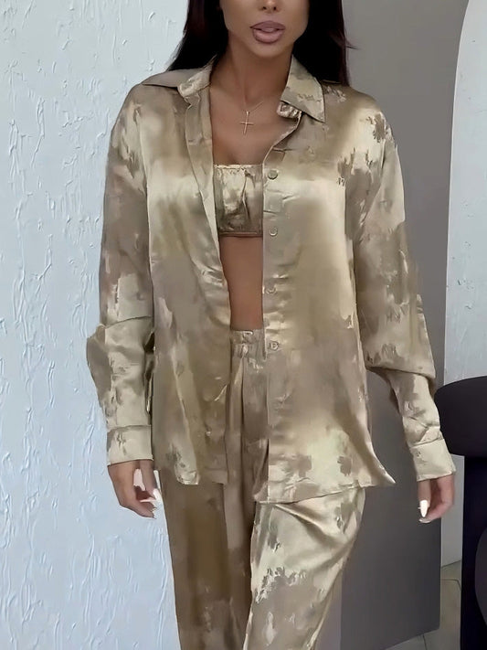 Exquisite Strapless Satin Gradient Print Long-sleeved Shirt