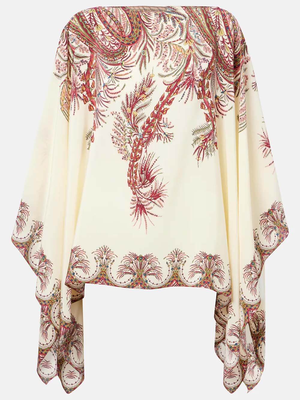 Exquisite Asymmetric Print Satin Double-Chiffon Cape Top
