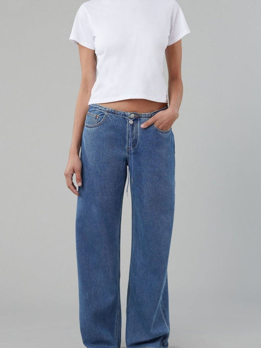 Adjustable Drawstring Low-Rise Jeans