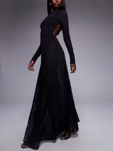 Lace Splicing Backless Design Maxi Dress