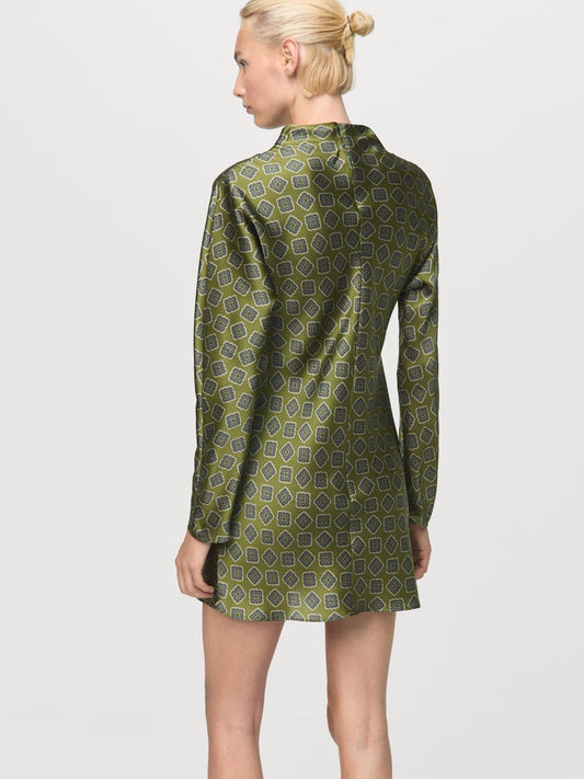 Perkins Collar Satin Printed Mini Dress