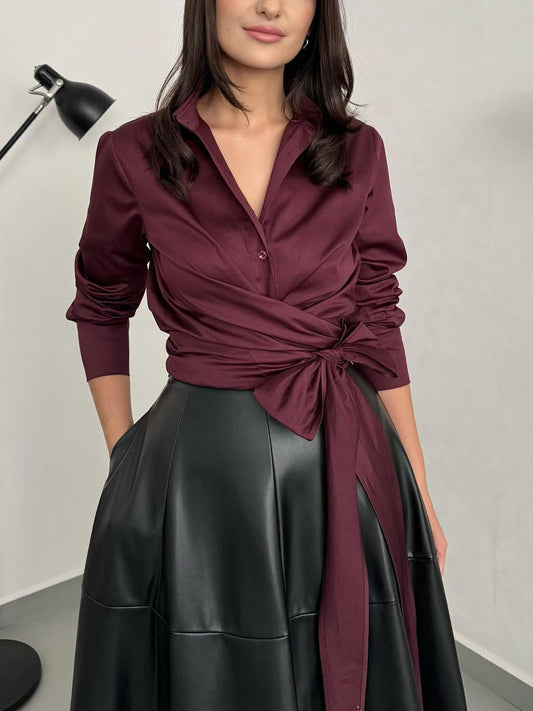 Stylish Wrap-style Tie-front Shirt Two-piece Set