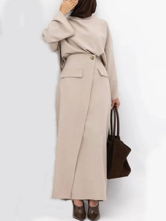 Minimalist Long Sleeve Top And Skirt Set