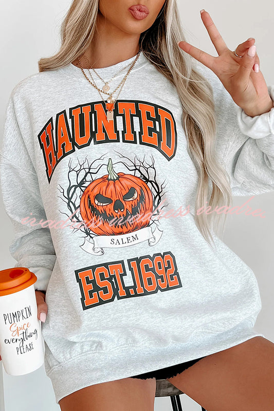 Halloween Pumpkin Print Round Neck Long Sleeve Sweatshirt
