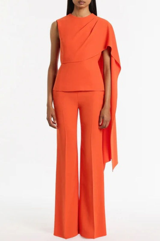 Perfect Balance Asymmetric Draped Cape Top and High Waist Flared Pants Set