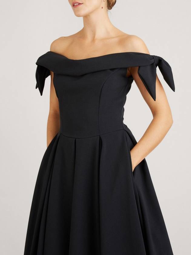 Off-shoulder Bow Design A- Line Skirt Midi Dress