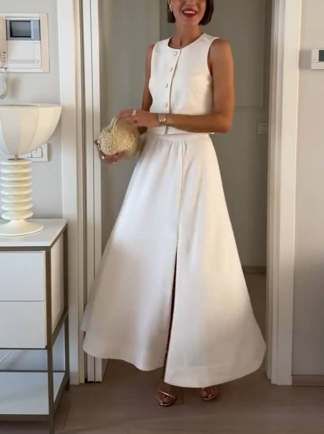 Elegant Vest And Side Slit Skirt Suit - Skirt