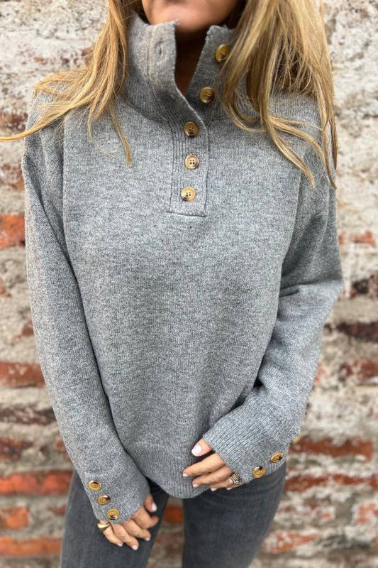 Solid Color Button Casual Loose Sweater
