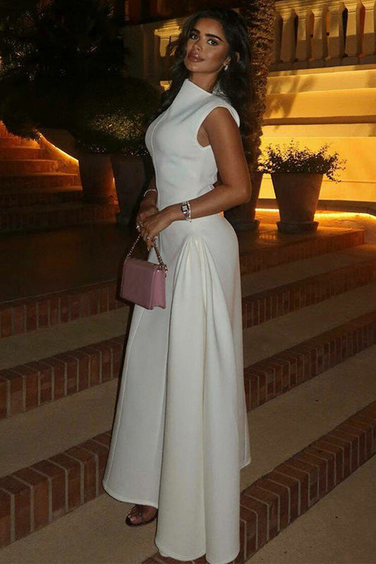 Minimalist High-Neck Sculptural Maxi Dress