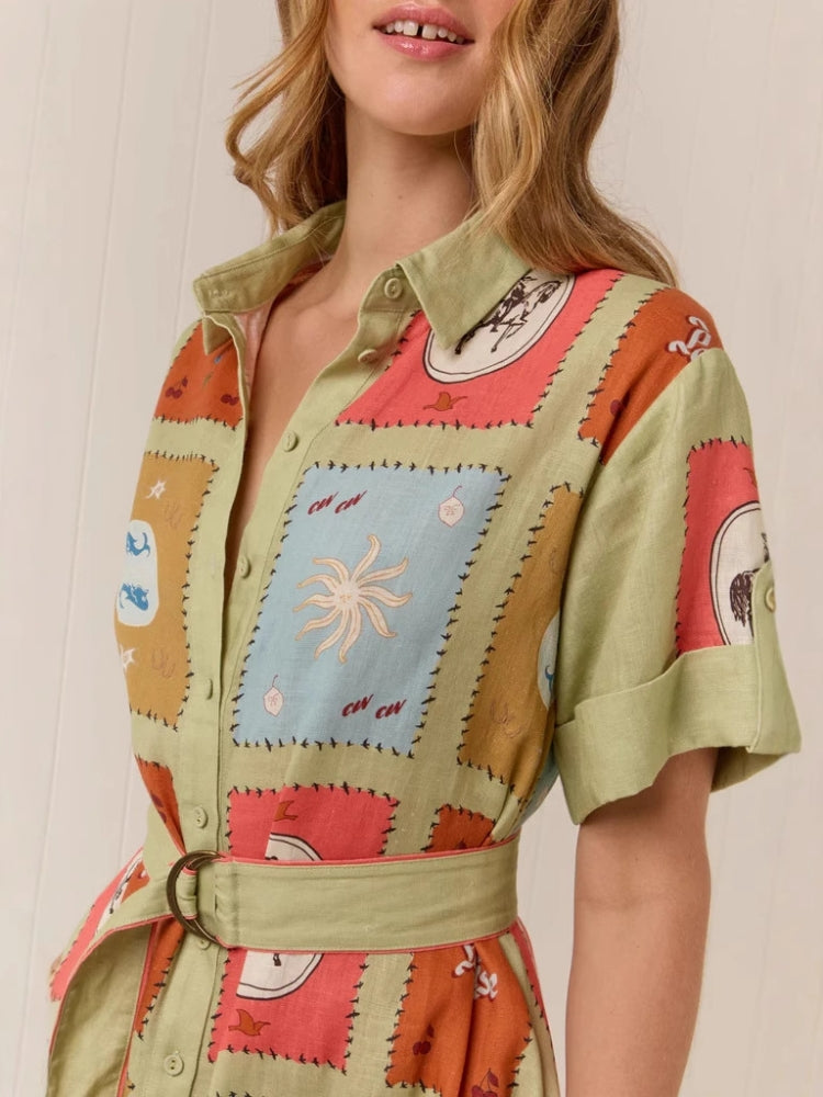 Shirt Collar Linen Long Dress