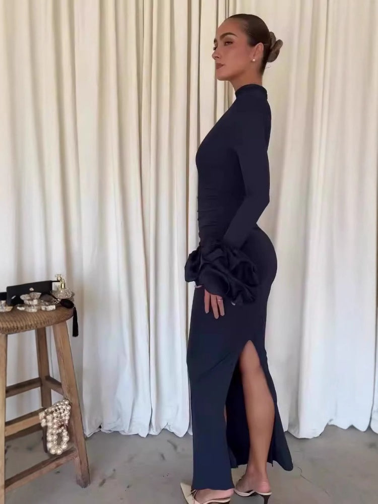 Trendy Flared Sleeve Slit Evening Dress