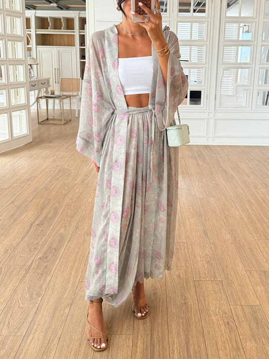 Exquisite Floral Print Tie-Down Chiffon Blouse