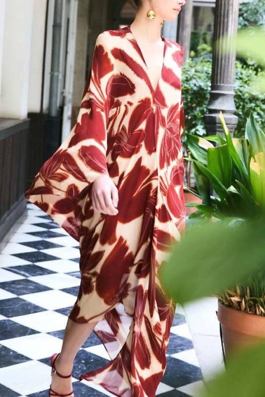 Elegant Oversized Floral Print Maxi Dress
