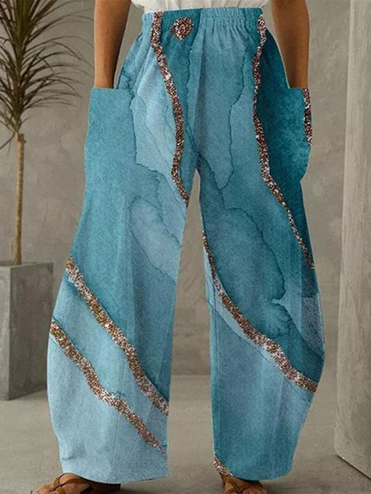 Street Oil Painting High Waist Wide Leg Pants