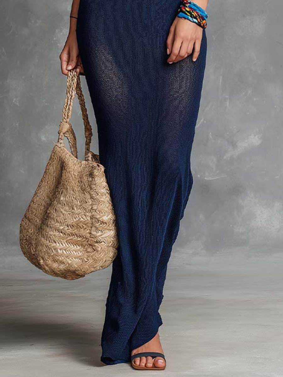 Bohemian Halter-Neck Knit Maxi Dress