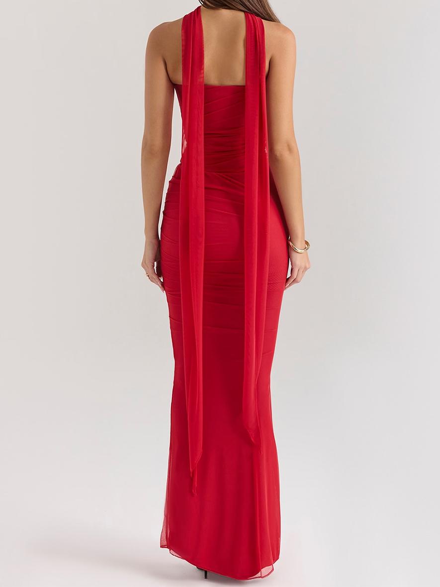 Red Strapless Bodice and High Waist Skirt with Tie Set
