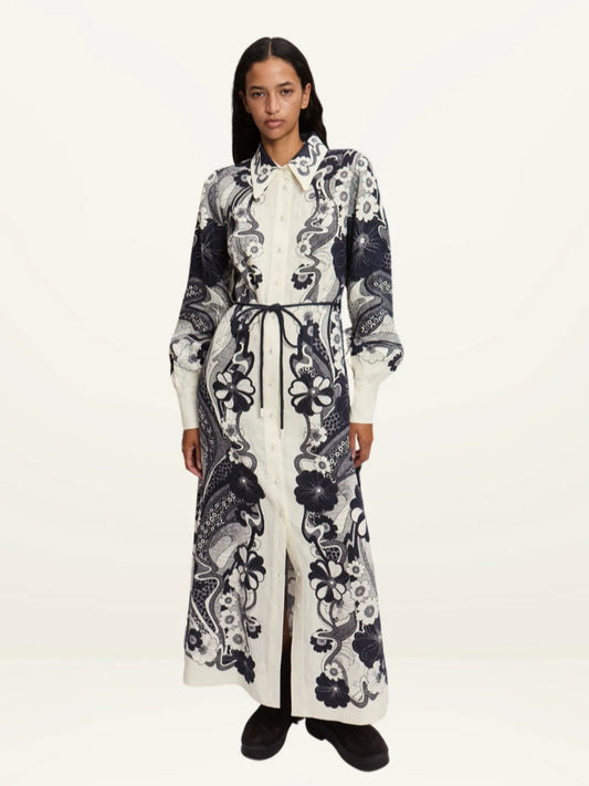 High-Waist Button-Down Dress