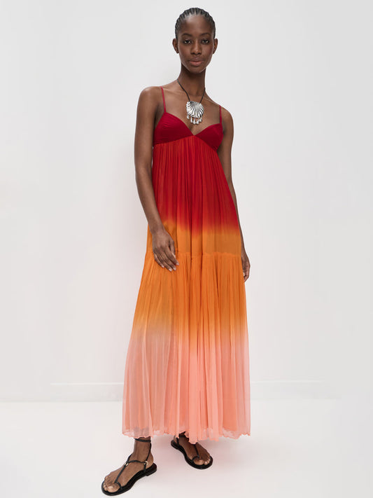 Sunset Gradient Pleated Maxi Dress
