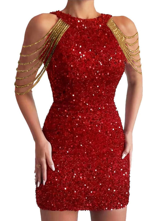 Crystal Chain Halter Sequin Gown