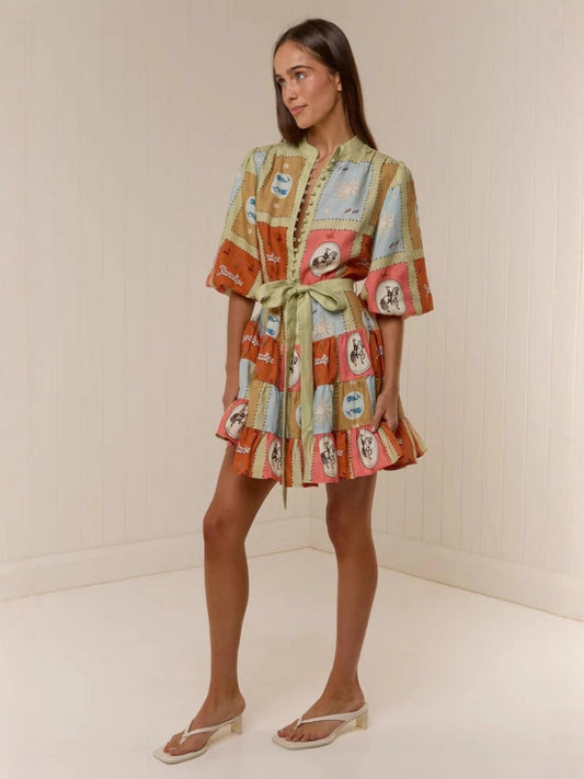 Shirt Collar Linen Short Dress