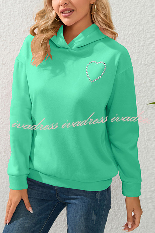 Love Pattern Hollow Diamond Velvet Hooded Long Sleeved Sweatshirt