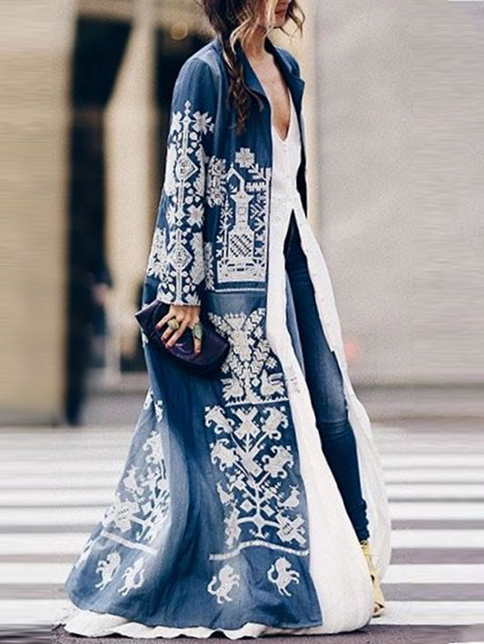 Fashionable Ethnic Lapel Collar Long Sleeve Coat